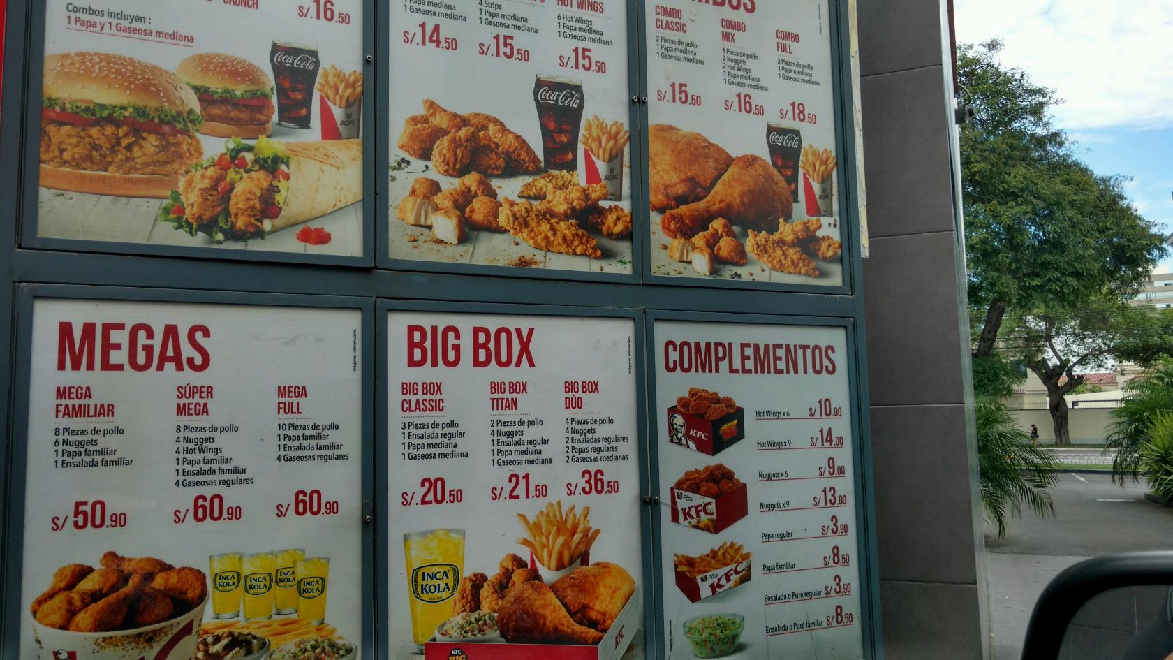 Menu at KFC restaurant, San Isidro, Av Javier Prado Oeste 1650