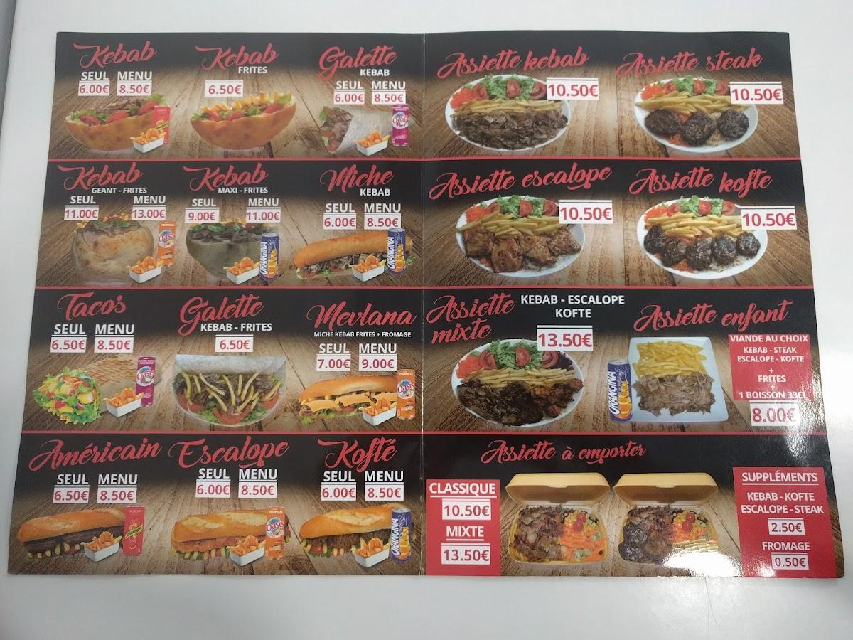 Menu au Mevlana kebab beynost, SaintMauricedeBeynost