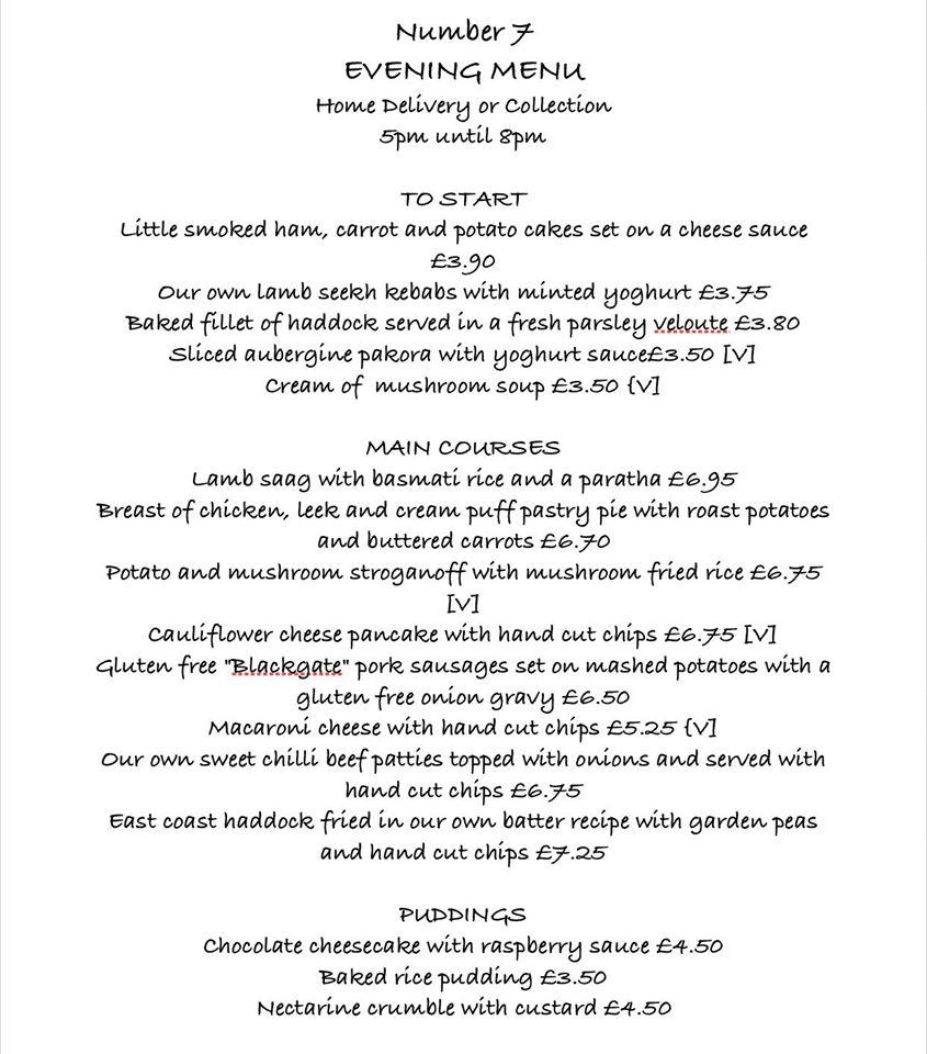 Menu at Number 7 restaurant, Haddington