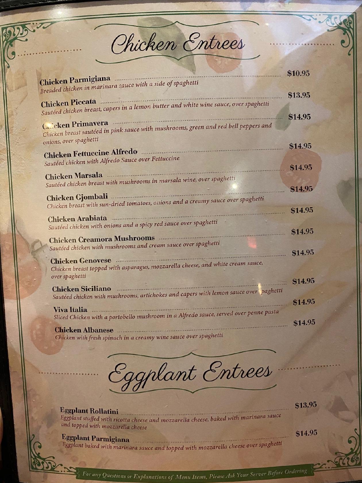 Menu at Pastafina desserts, Cave Springs, E Lowell Ave