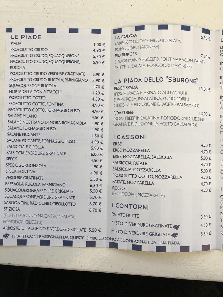 Menu da La Piada E Il Mare ristorante, Rimini