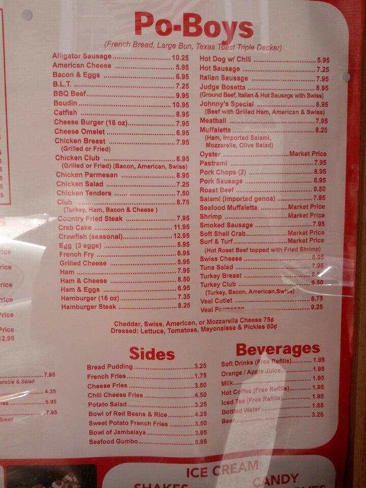Menu at Johnny's Po-Boys fast food, New Orleans