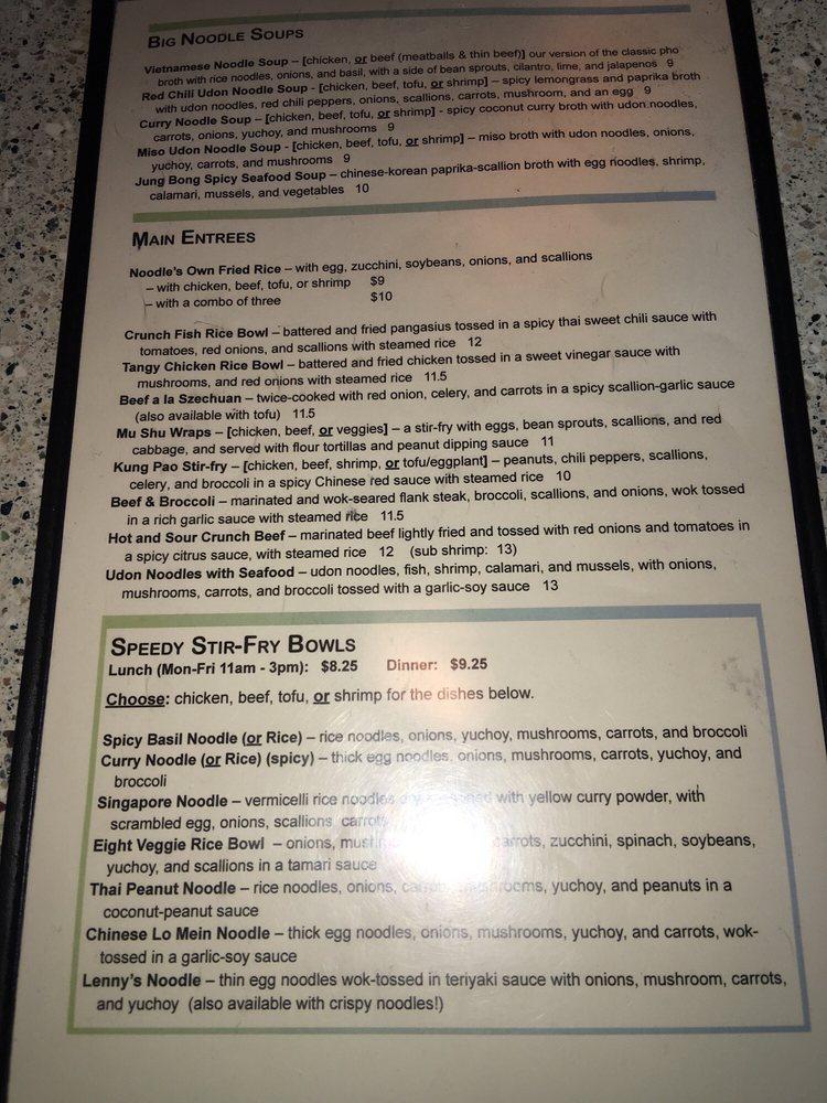 Menu at Noodle restaurant, College Park, Main St