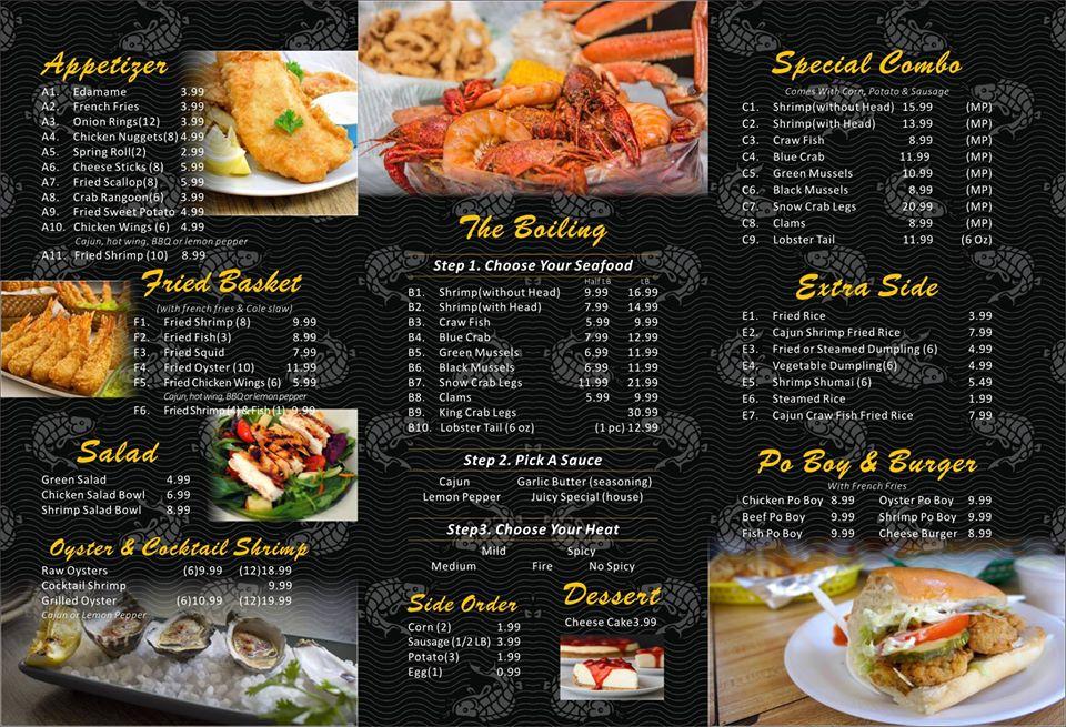 Menu at Lakeside Boiling Seafood restaurant, Oklahoma City