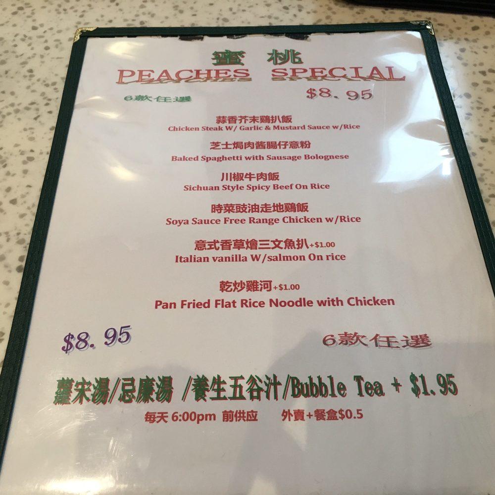 Menu at Peaches cafe, Richmond