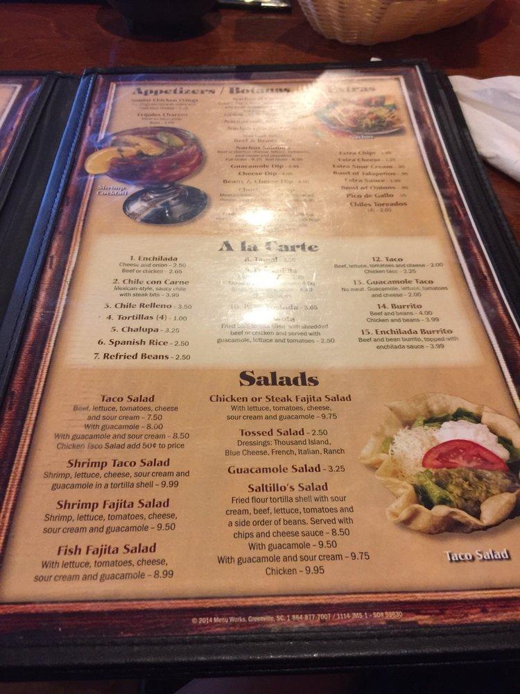 Menu at Saltillo's Mexican Restaurant, Houma