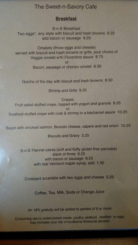 Menu at Sweet & Savory Cafe, Eureka Springs