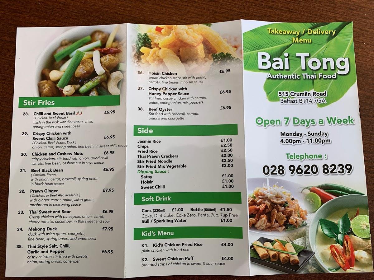 Menu at Bai Tong Authentic Thai Food restaurant, Belfast