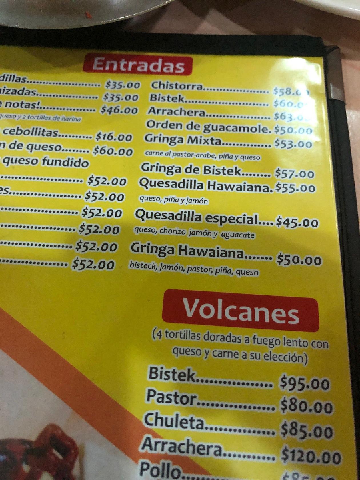 Menu at Los 3 García, Puebla City, Av. Margaritas 506