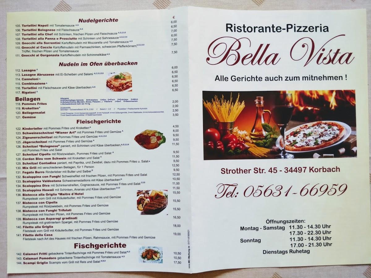 Speisekarte von Pizzeria Bella Vista, Korbach