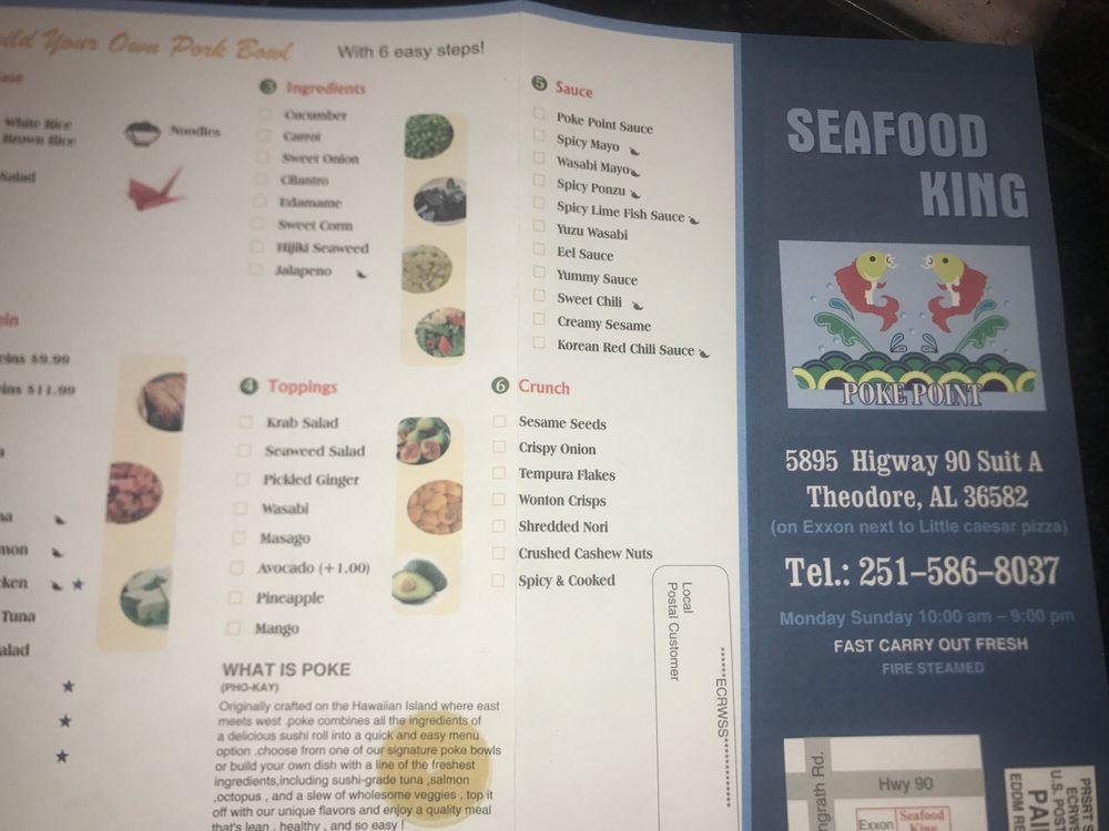 Menu at Seafood King restaurant, Theodore