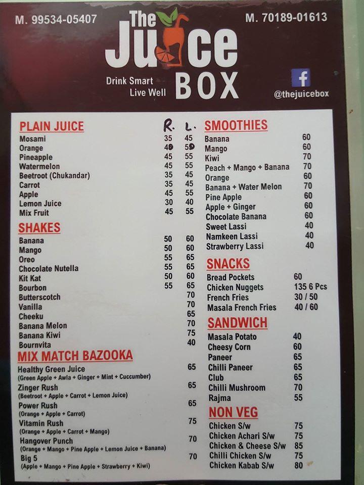 Menu at The Juice Box, Kharar