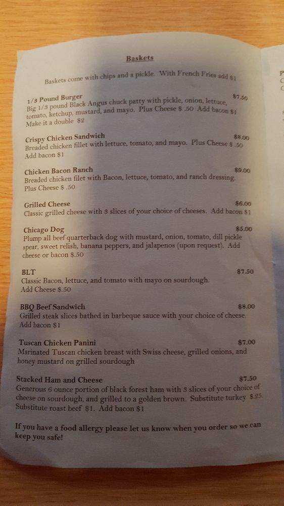 Carta de Bleachers Sports Bar, Hancock