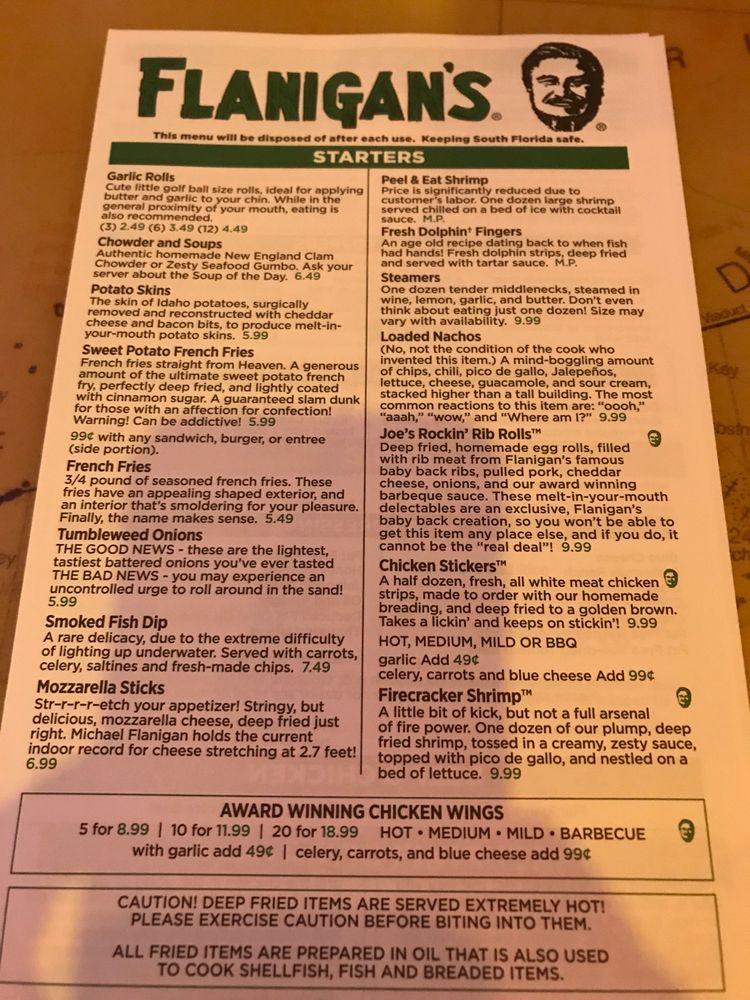 Menu at Flanigan's Seafood Bar and Grill, Boca Raton