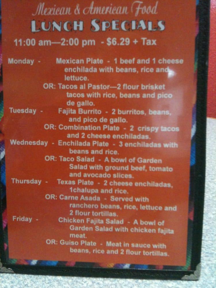 Menu at Hidalgo's Cafe, Coleman