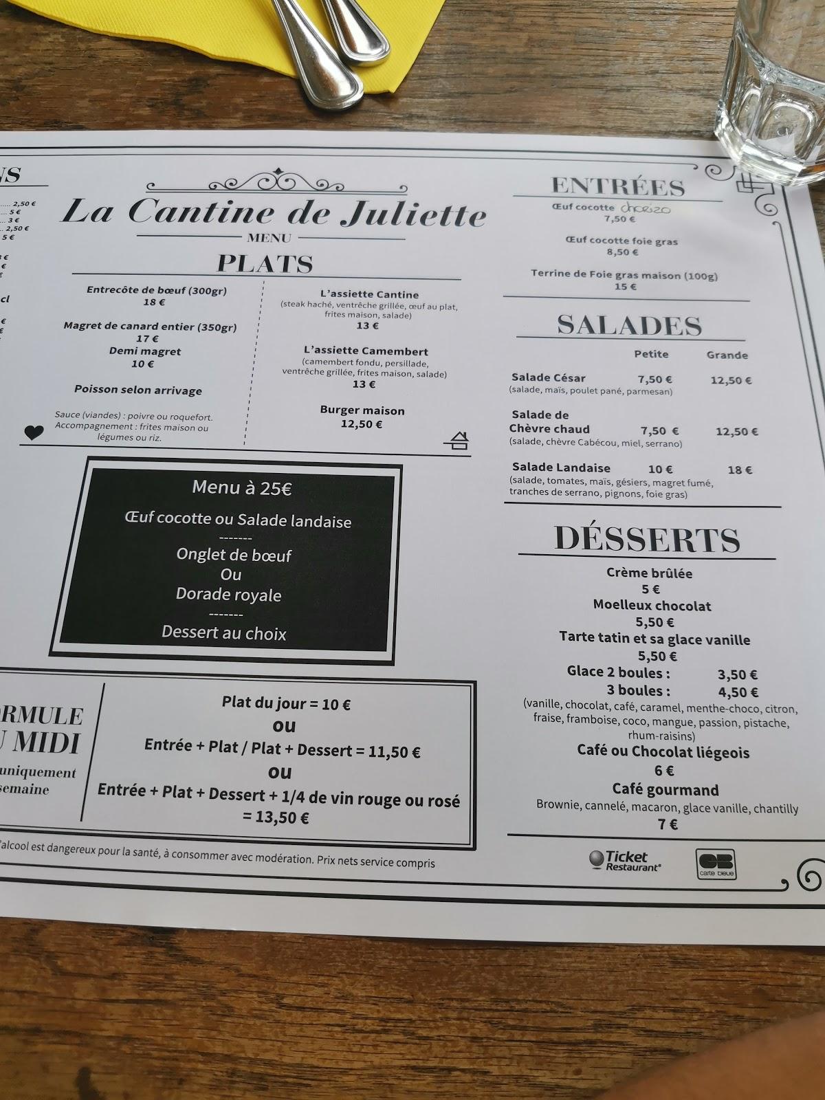 Menu at La Cantine de Juliette restaurant, Tartas