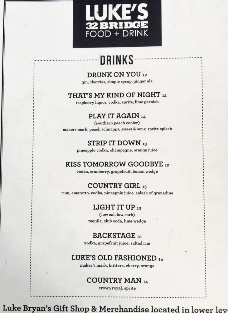 Menu at Luke's 32 Bridge restaurant, Nashville