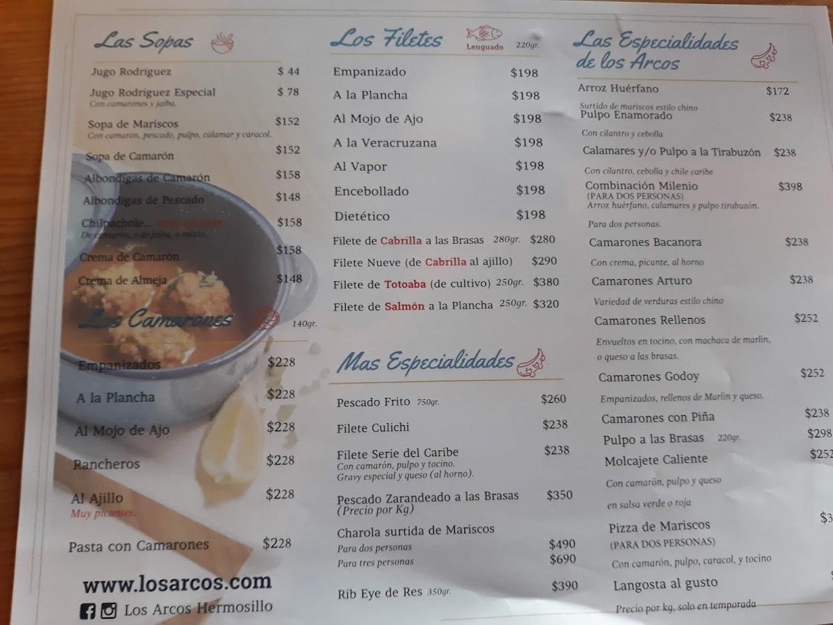 Menu at Mariscos Los Arcos Hermosillo restaurant, Hermosillo