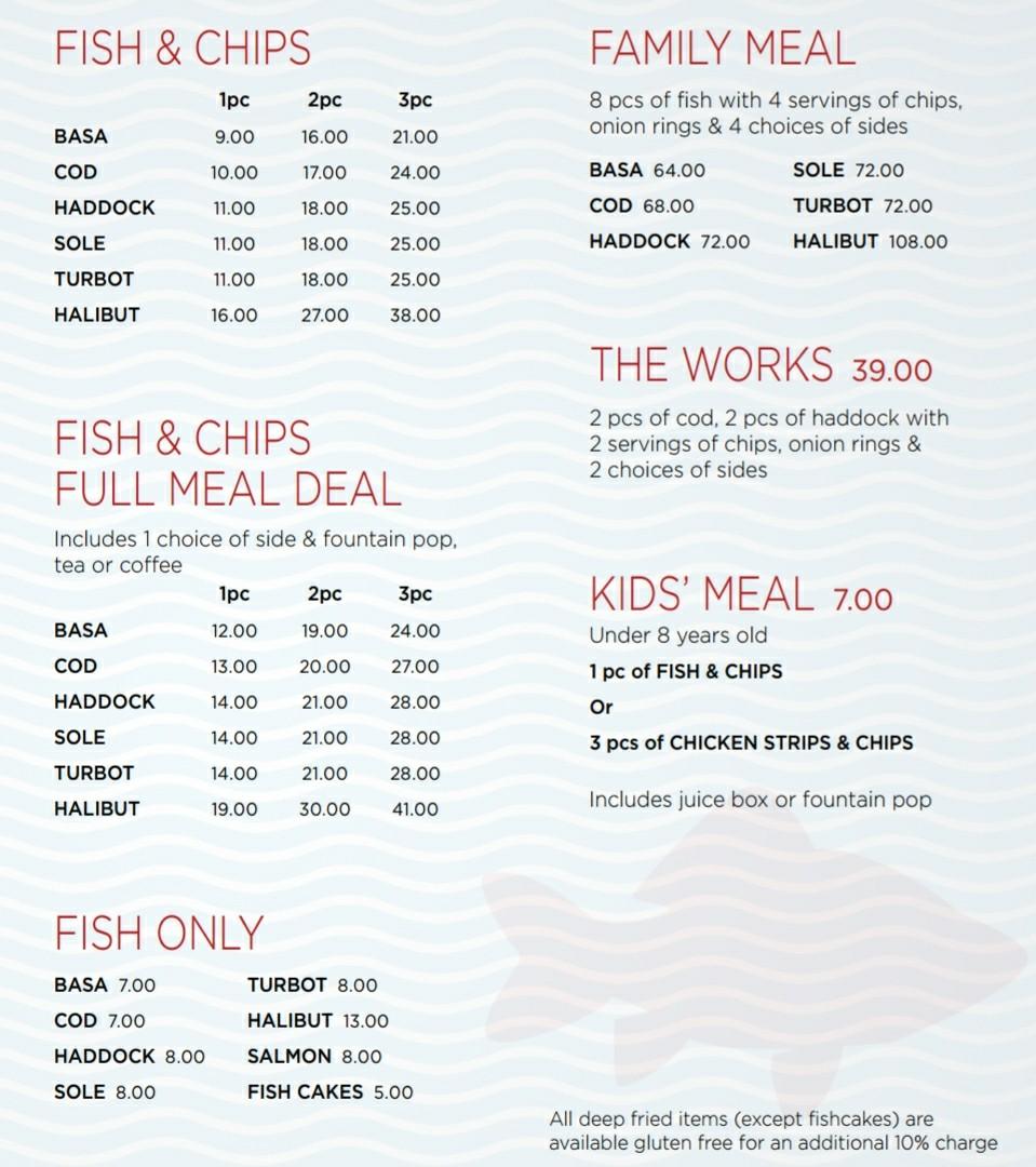 Menu at Superior Fish & Chips restaurant, Devon