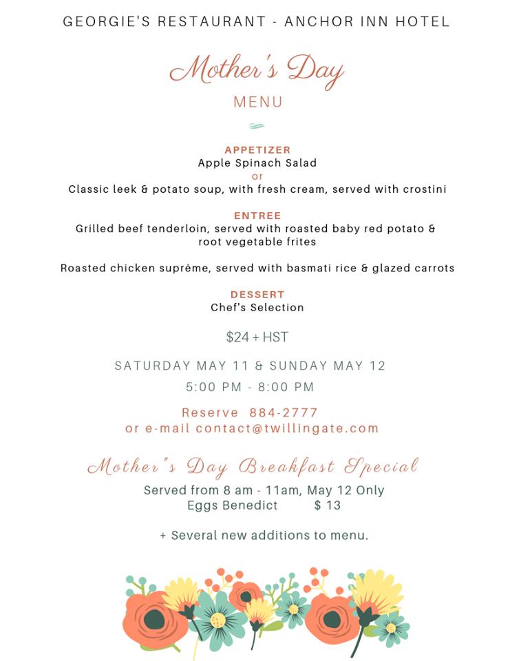 Menu at Anchor Inn Hotel restaurant, Twillingate