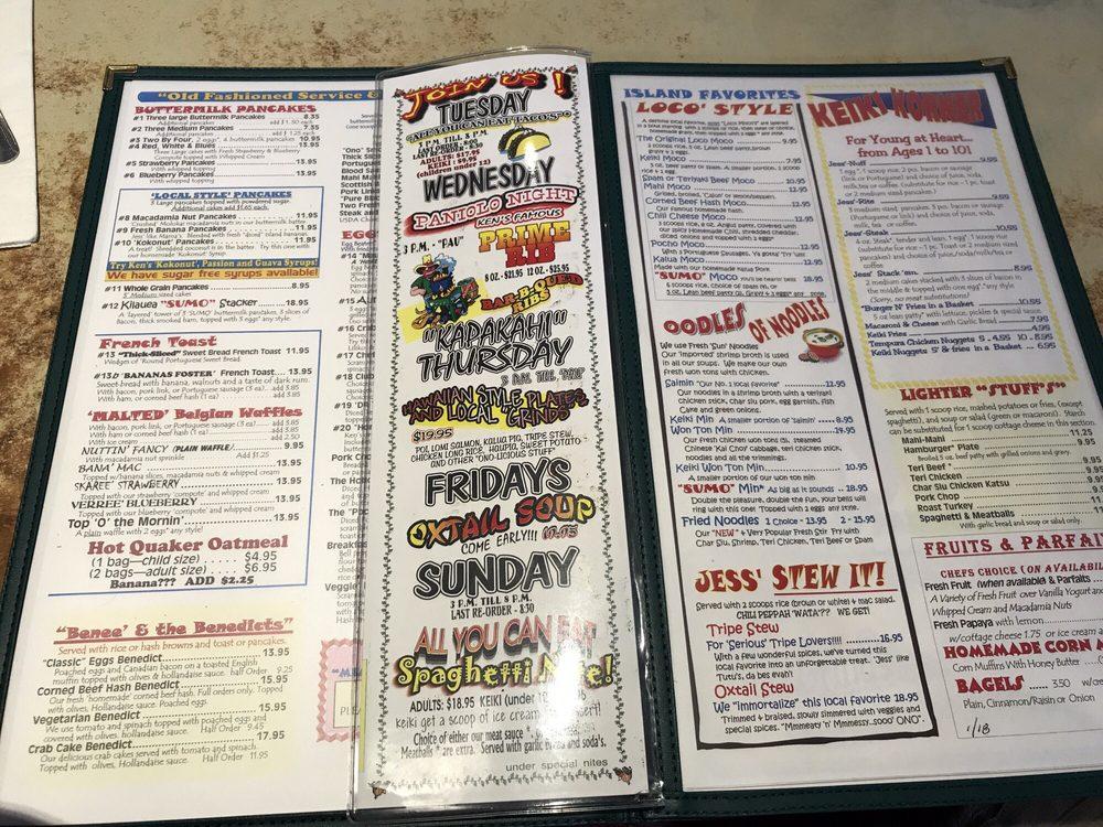 Menu at Ken's House of Pancakes restaurant, Hilo