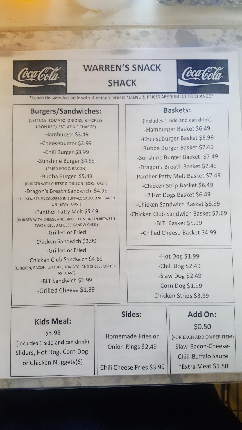Menu at Warren's Breakfast & Grill restaurant, Braselton