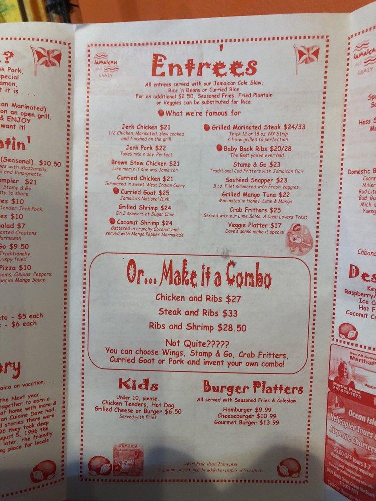 Menu at Sugar Shack steakhouse, Ocean Isle Beach