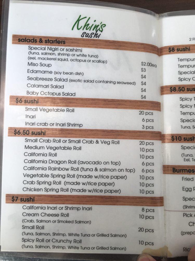 Menu At Khins Sushi Restaurant Richmond