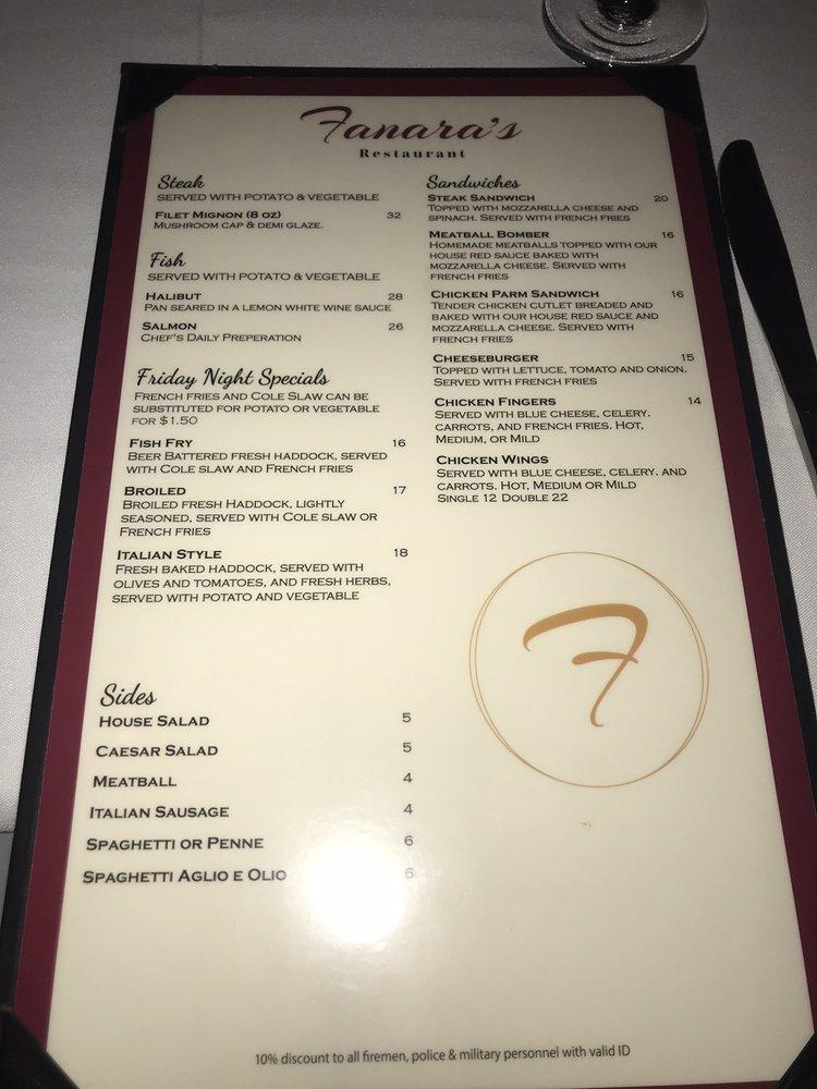 Menu at Fanara's Restaurant, Buffalo