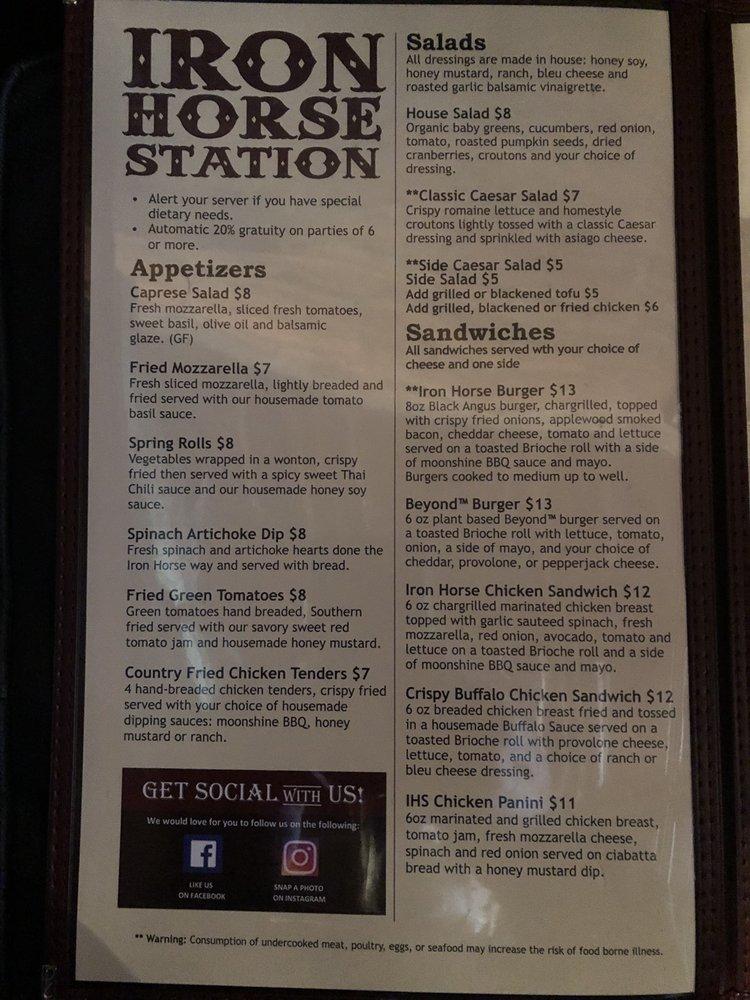 Menu at Iron Horse Station pub & bar, Hot Springs