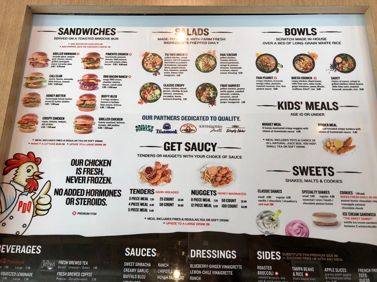 Menu at PDQ Chicken fast food, Tampa, W Linebaugh Ave
