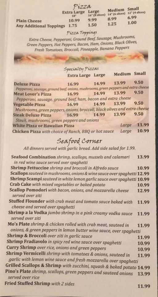 Menu at Pino's Pizza pizzeria, Brookneal