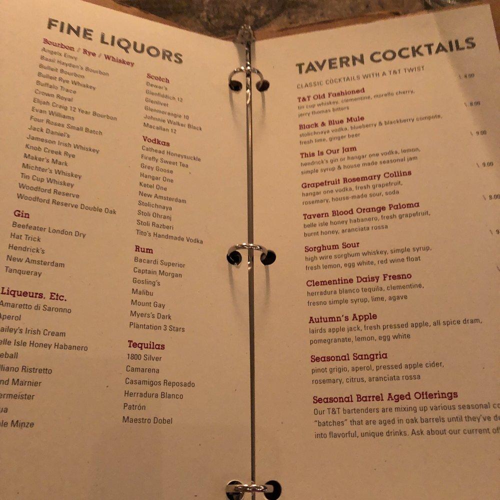 Menu at Tavern & Table restaurant, Mount Pleasant