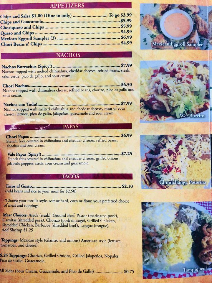 menu at valentina s mexican grill comstock restaurant kalamazoo