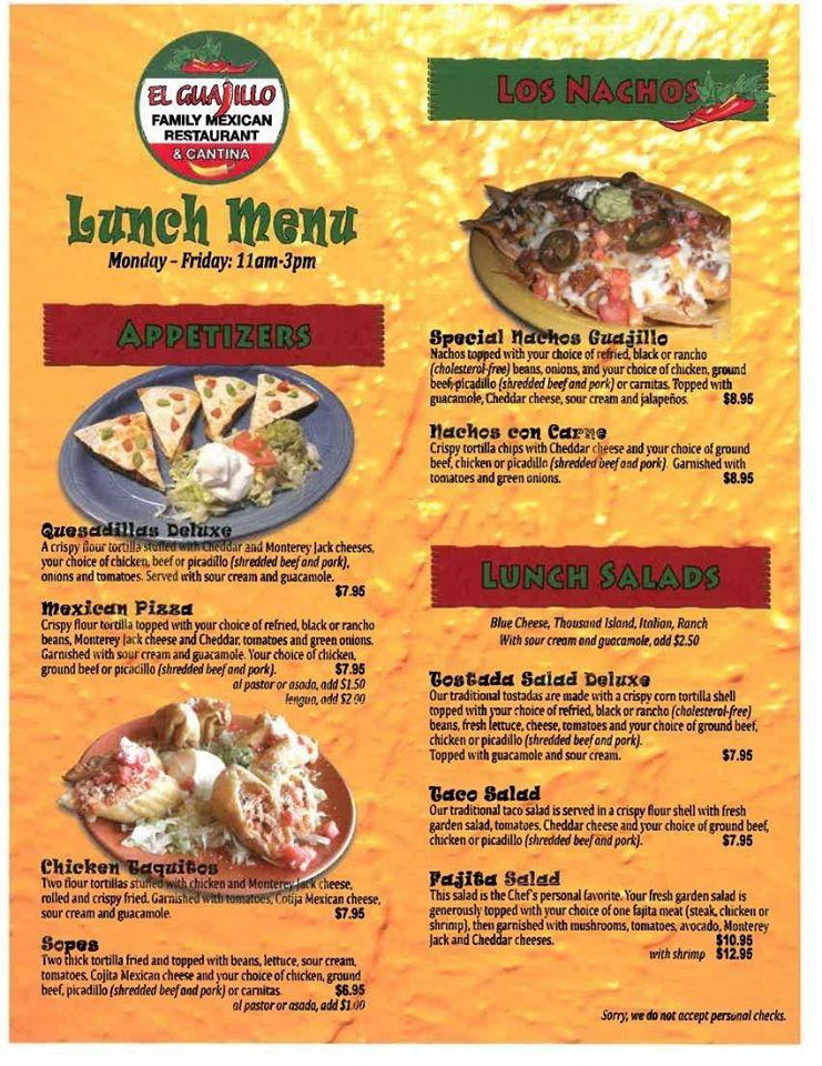 Menu at El Guajillo Mexican Restaurant, Tigard