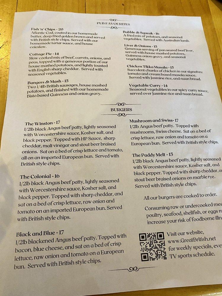 Menu at The Great British Food Company pub & bar, Colorado Springs
