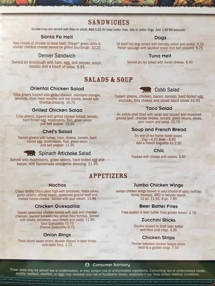 Menu at Minnie's Montana Cafe, Thompson Falls