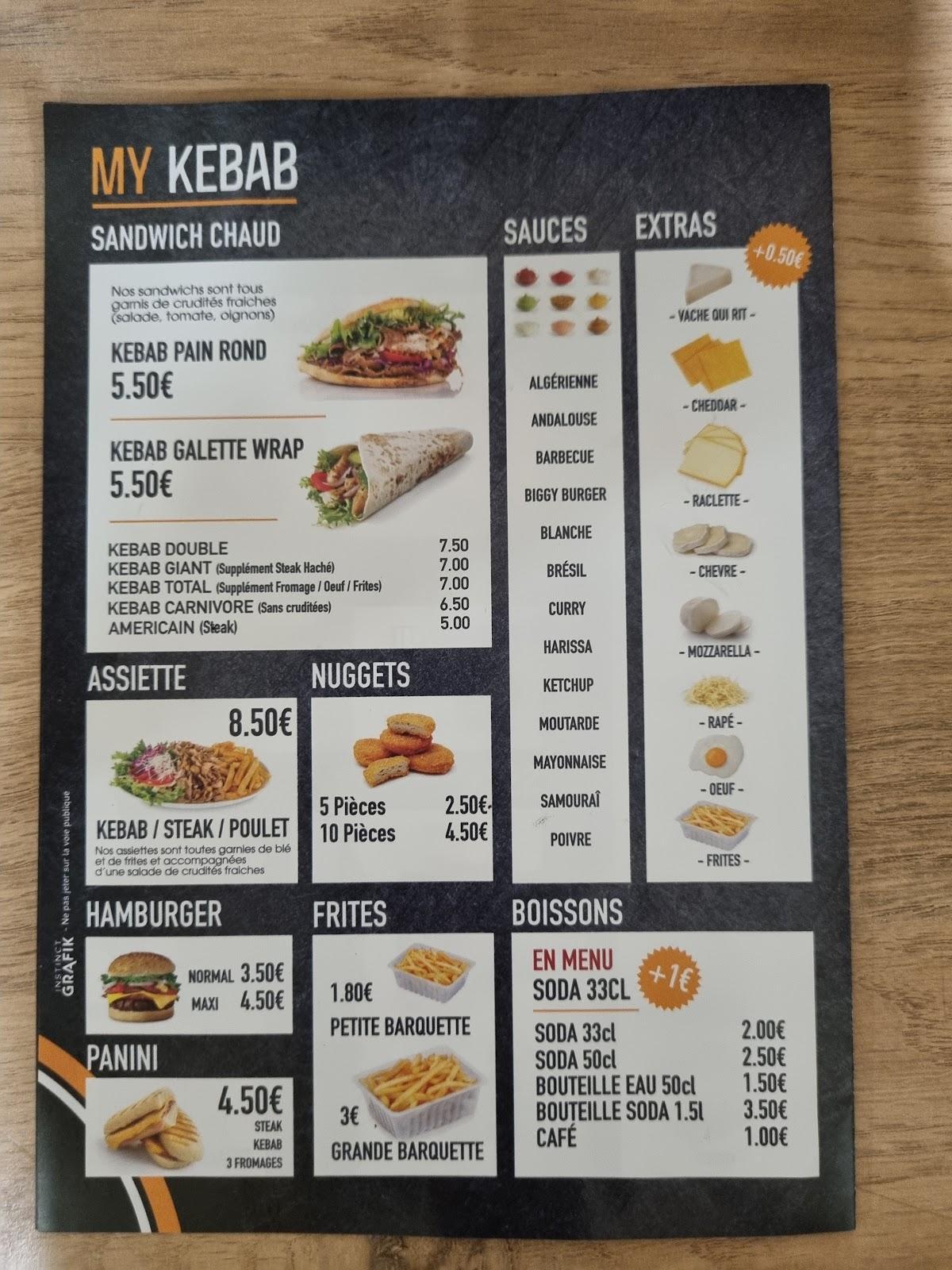 Menu Au My Tacos My Kebab Restaurant Rochefort