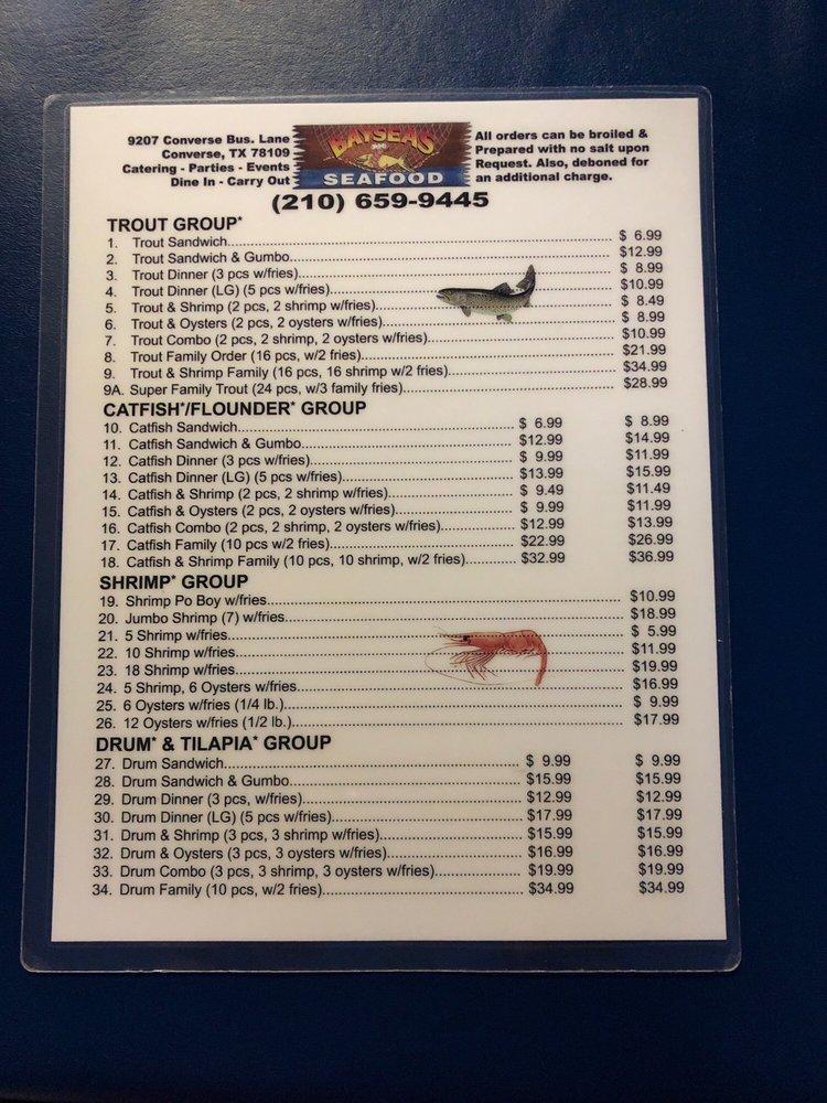 Menu at Bayseas Restaurant, Converse