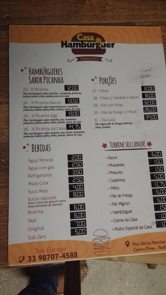 Carta del restaurante Casa Do Hamburguer Teófilo Otoni