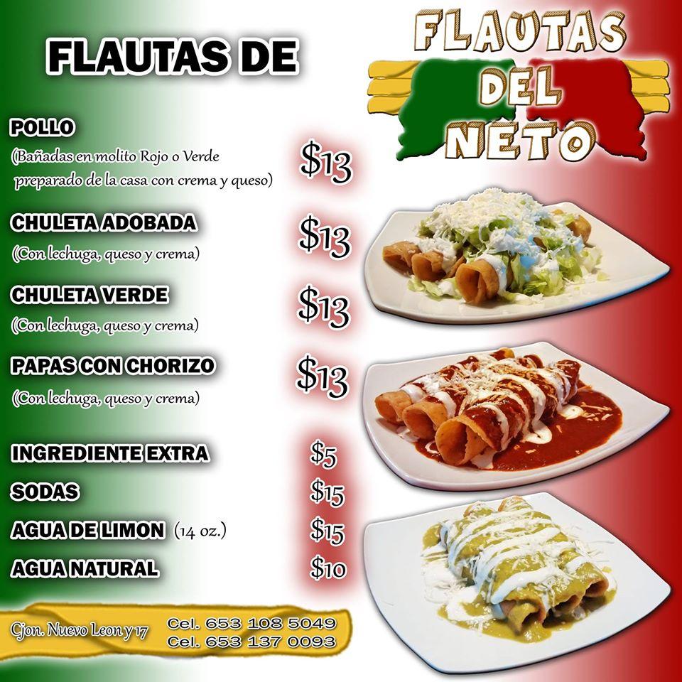 Carta del restaurante Flautas "Del Neto", San Luis Río Colorado