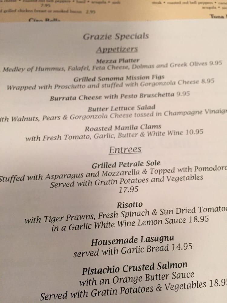 Menu at Grazie Restaurant, Novato