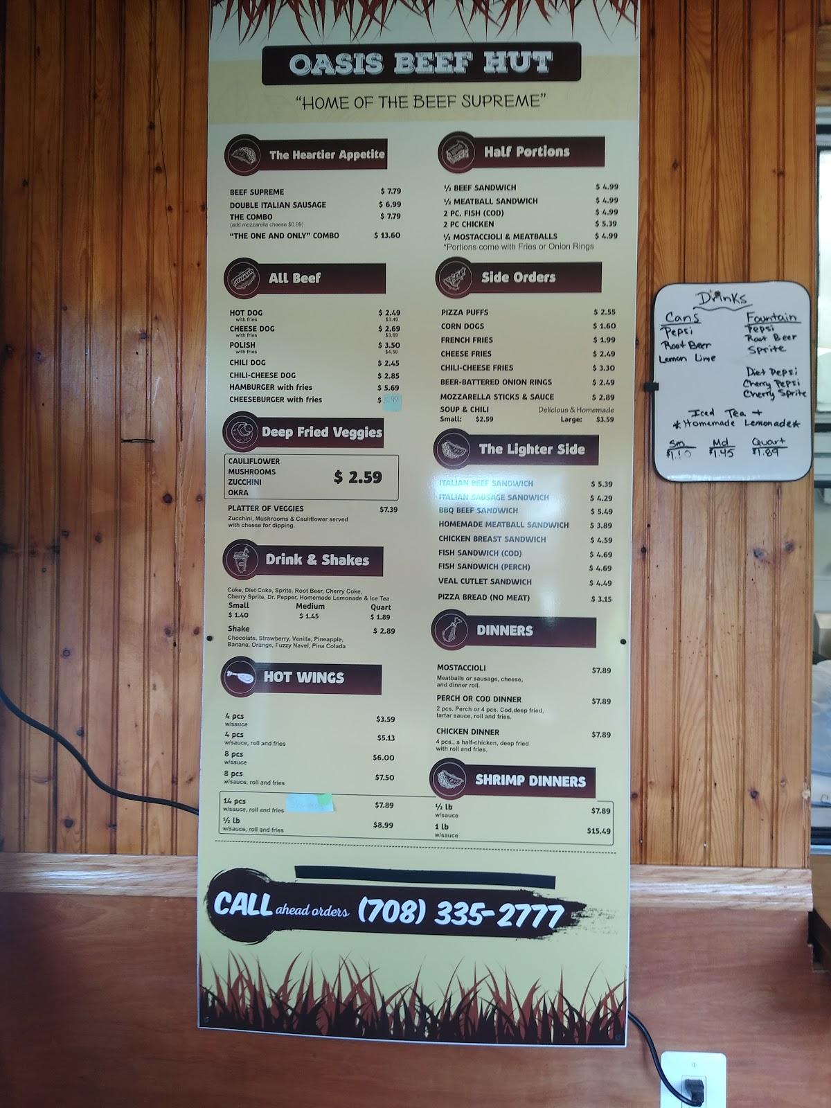 Menu at Oasis Beef Hut restaurant, Hazel Crest
