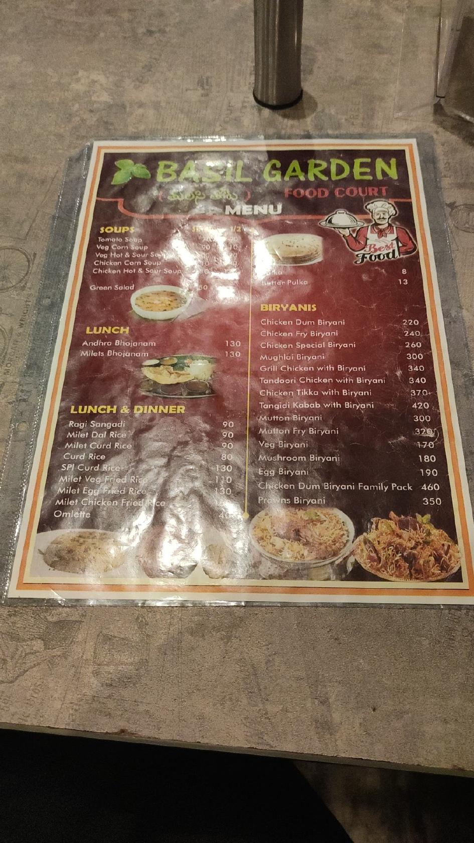 Menu at Basil Garden Food Court Vijayawada