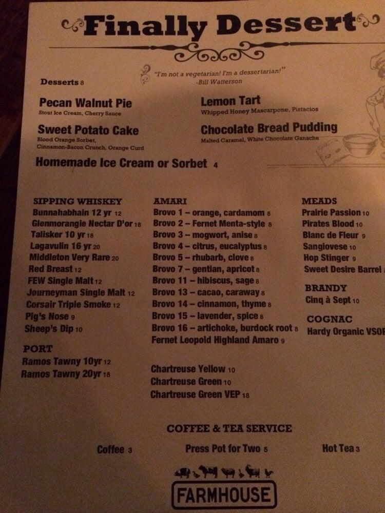 Menu at Farmhouse Evanston restaurant, Evanston