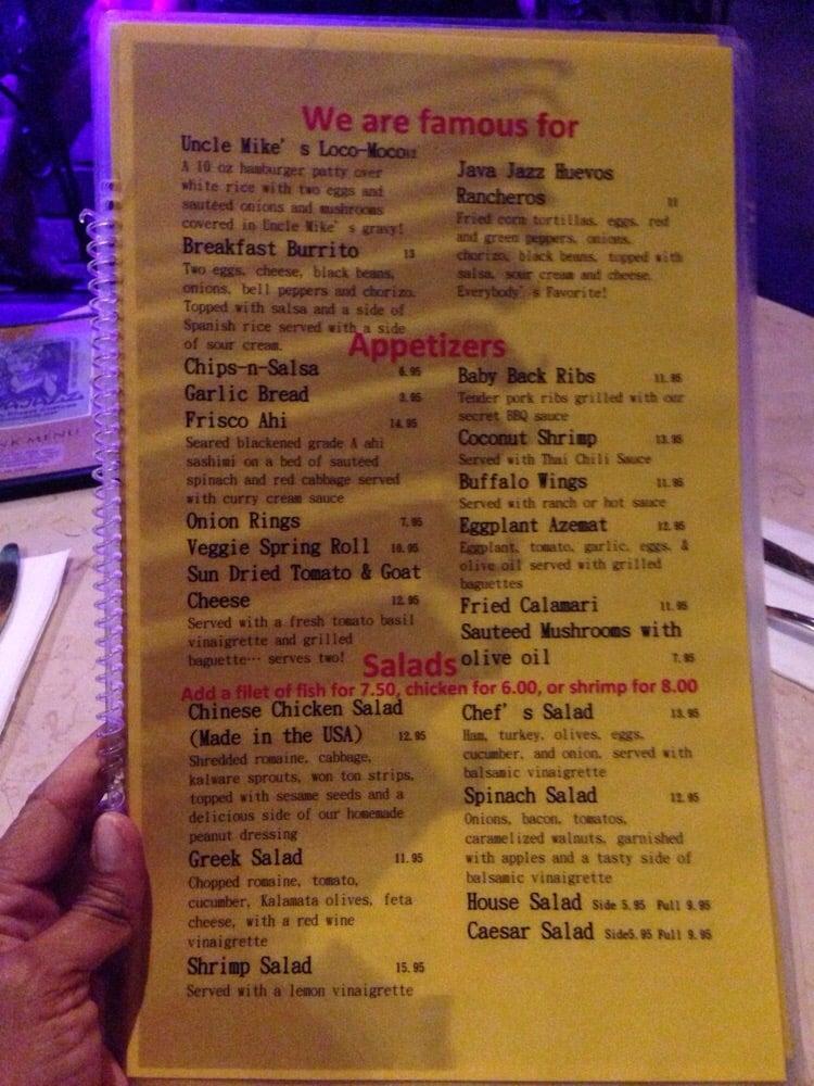 Menu at Java Jazz restaurant, Lahaina