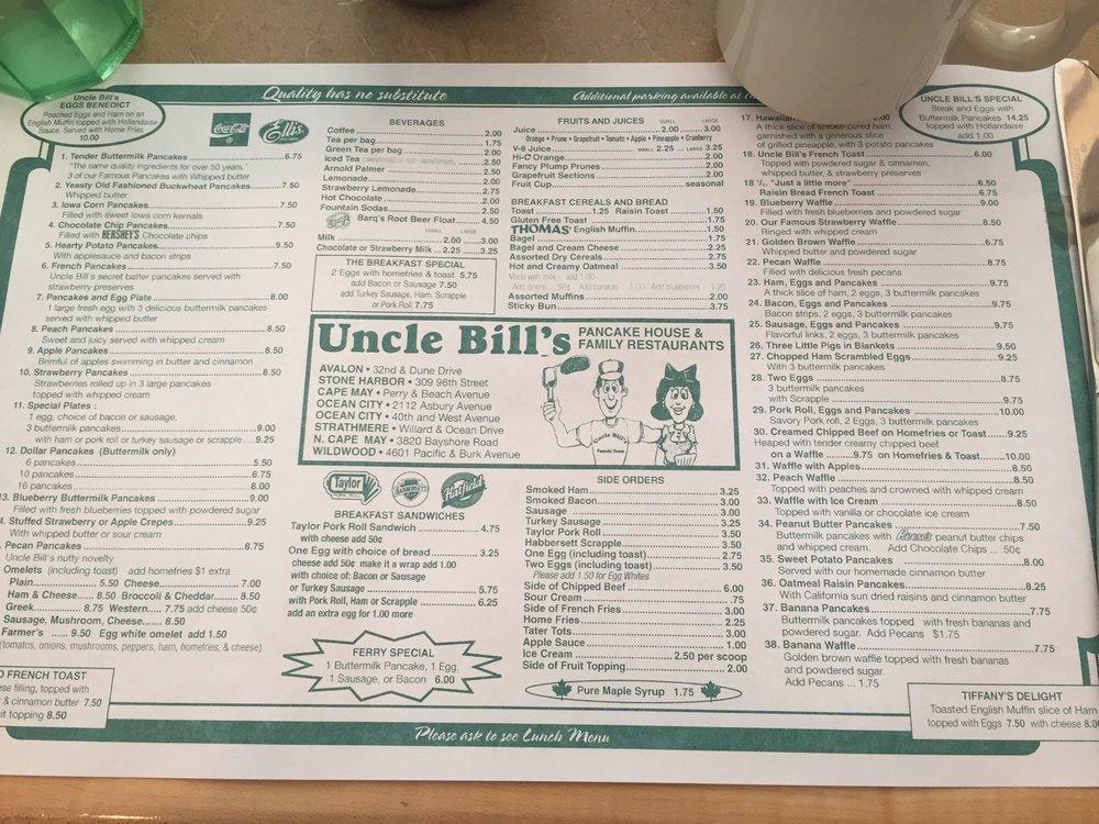 Menu at Uncle Bill's Pancake House North Cape May restaurant, North ...