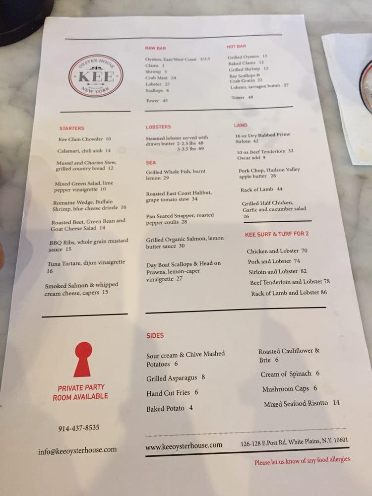 Menu at KEE Oyster House pub & bar, White Plains