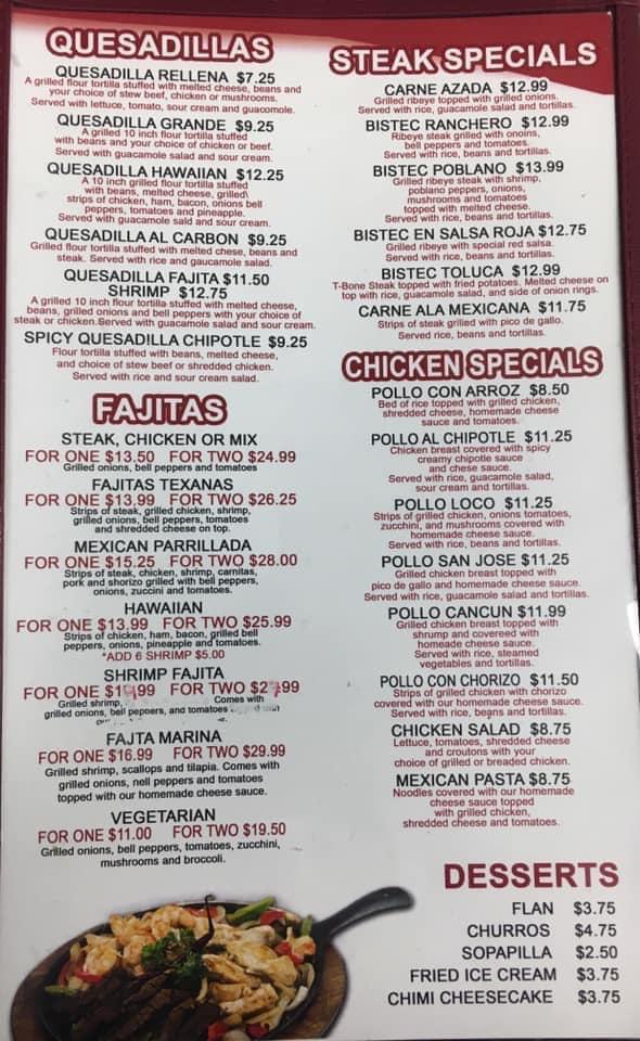 Menu at Pancho Villa Mexican Grill restaurant, Lake City