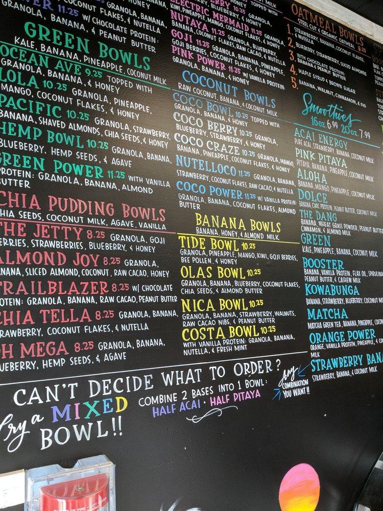 Menu at Playa Bowls pub & bar, Wildwood